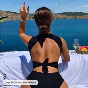 Chic Black Halter Swimsuit brand new